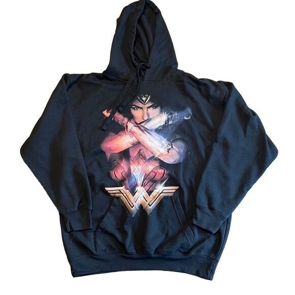 Wonder Woman black hoodie tunnel pocket sweatshirt size M - Picture 1 of 9